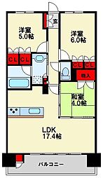 リビオ桃園パークフォレスト 10階3LDKの間取り