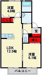 エトワール1 2LDKの間取図画像