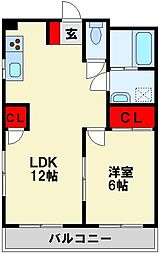 シャトレ穴生3 1LDKの間取図画像