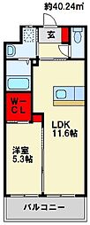 ウイングス里中 1LDKの間取図画像