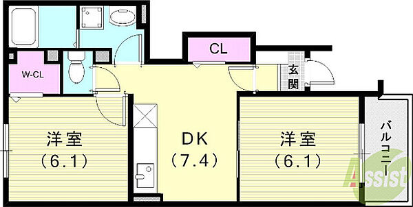 レジデンス藤原台 ｜兵庫県神戸市北区藤原台南町3丁目(賃貸アパート2DK・1階・44.75㎡)の写真 その2