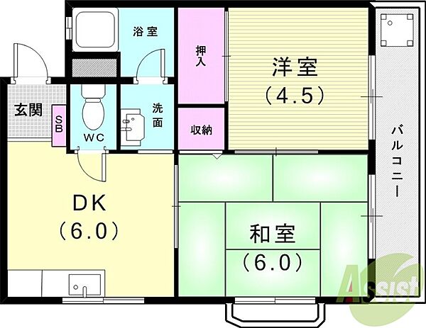 住吉サンシャイン ｜兵庫県神戸市東灘区住吉宮町3丁目(賃貸マンション2DK・2階・36.50㎡)の写真 その2