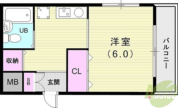 ドムールコスモス甲南町 ｜兵庫県神戸市東灘区甲南町4丁目(賃貸マンション1K・3階・18.90㎡)の写真 その2