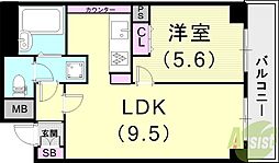 六甲道シティハウス 1LDKの間取図画像