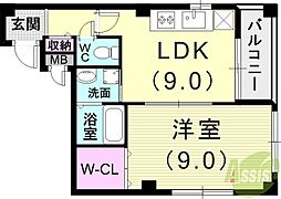 ハイツ甲南山手 1LDKの間取図画像