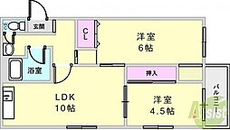 芦屋ホワイト 2LDKの間取図画像