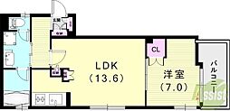 グリンパルク六甲道 1LDKの間取図画像