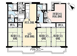 UR都市機構村上団地2-6 4LDKの間取図画像