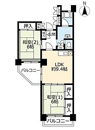 UR都市機構村上団地2-6 2LDKの間取図画像