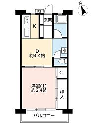 UR都市機構村上団地2-6 1DKの間取図画像