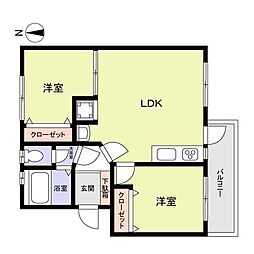 上平間住宅2号棟 2LDKの間取図画像