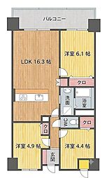 グランドパレスヴァンテアン徳力 3LDKの間取図画像