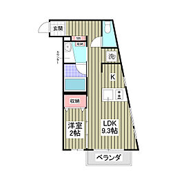 bon ville 2階1LDKの間取り