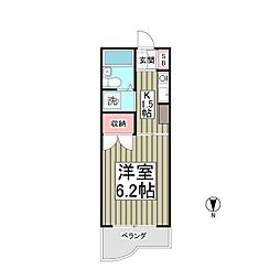 パールハイツ東八幡 1Kの間取図画像