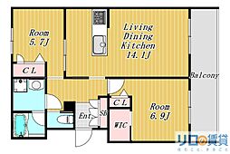 ヘミングウェイ 2LDKの間取図画像