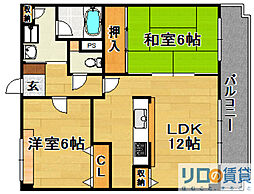 シャトー三木第3 2LDKの間取図画像