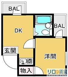 アメニティー新大阪二番館 1DKの間取図画像