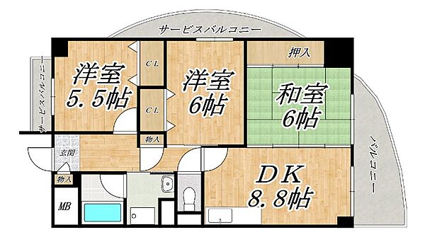 サンヴァレンティア 605｜大阪府大阪市平野区長吉六反3丁目(賃貸マンション3DK・6階・62.50㎡)の写真 その2