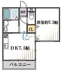 クイーンライフ桑津 1DKの間取図画像