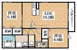 セッテ 2LDKの間取図画像
