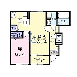 照ヶ丘2丁目アパート 1LDKの間取図画像
