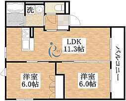 グランディール喜連 2LDKの間取図画像