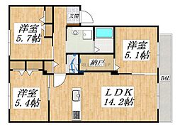 Gluck OKB 3LDKの間取図画像