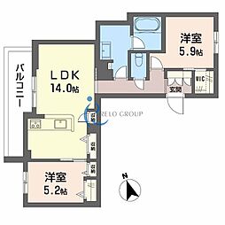モノリス 天王寺 2LDKの間取図画像