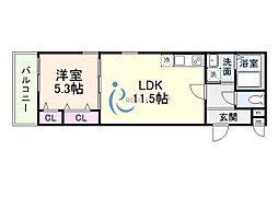 フジパレス今川II番館 1LDKの間取図画像