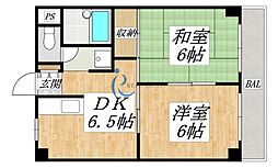 リベラルパレス平野 2DKの間取図画像