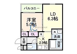 大阪市東住吉区鷹合1丁目アパート 1LDKの間取図画像
