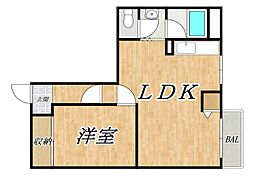 小谷マンションB 1LDKの間取図画像