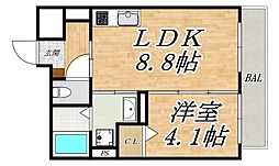 大阪市東住吉区住道矢田5丁目マンション 1LDKの間取図画像