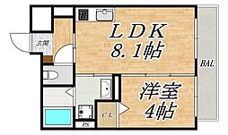 大阪市東住吉区住道矢田5丁目マンション 1LDKの間取図画像