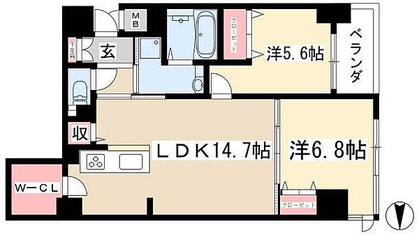 verite覚王山 ｜愛知県名古屋市千種区姫池通3丁目(賃貸マンション2LDK・4階・67.30㎡)の写真 その2