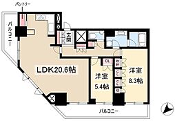 グランスイート千種タワー 23階2LDKの間取り
