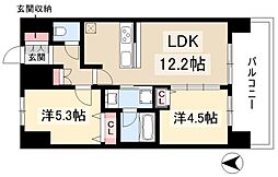 プレサンスジェネ栄 7階2LDKの間取り
