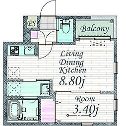 Cherim中村公園Onyx 1LDKの間取図画像