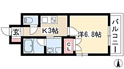 レジディア鶴舞 9階1Kの間取り