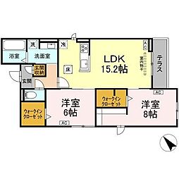 マリポーサ高畑B 2LDKの間取図画像