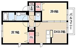 ディアコート 2階2LDKの間取り