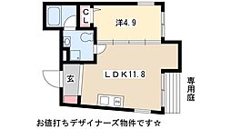 Cloud9名古屋駅前 2階1LDKの間取り