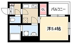 ハーモニーテラス栄生III 2階1Kの間取り