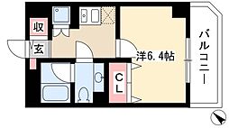 アールコーヴ押切 1Kの間取図画像