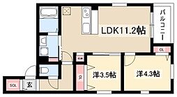 サンクレール八田 2LDKの間取図画像