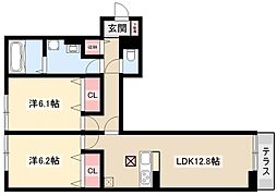 ラ・ペルシュ 2LDKの間取図画像