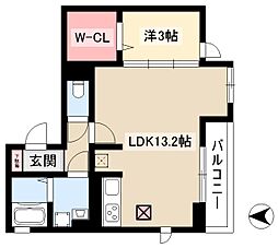シュヴァル 1LDKの間取図画像