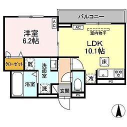ルヴィータ剣町 1LDKの間取図画像