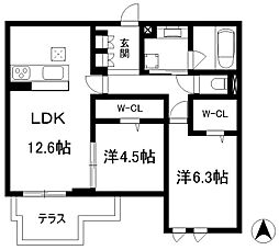 サンハイム二瀬 2LDKの間取図画像