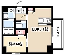 メイクスデザイン鶴舞 1LDKの間取図画像